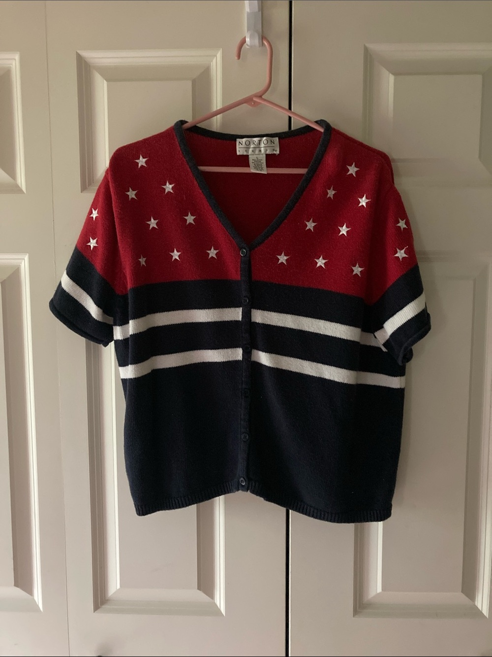 Norton Studio women’s L Stars and Stripes short sleeve sweater patriotic